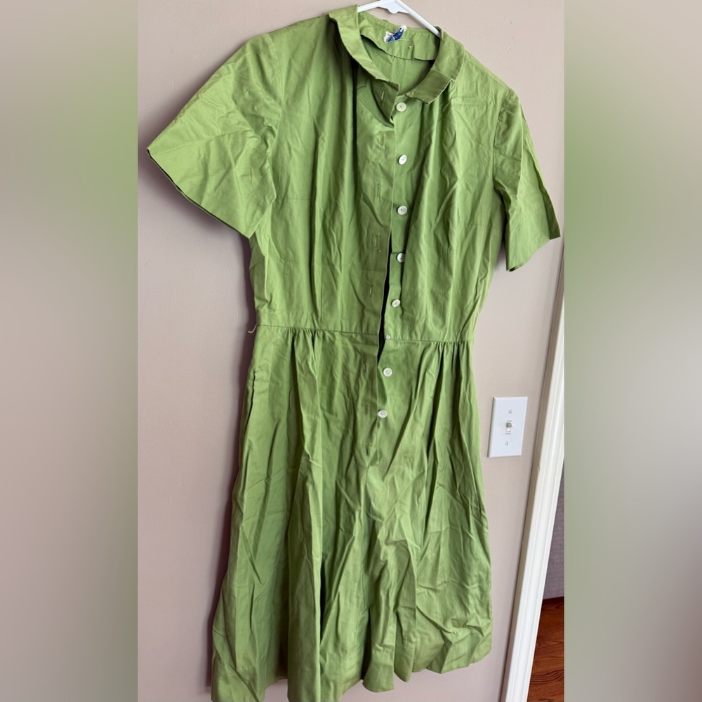Vintage LORD & TAYLOR Green Cotton Dress 70's Size M